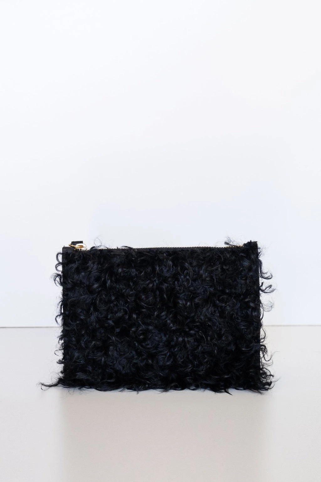 Vash Event-wear Edit Cleo Black Shearling Small Wristlet Bag
