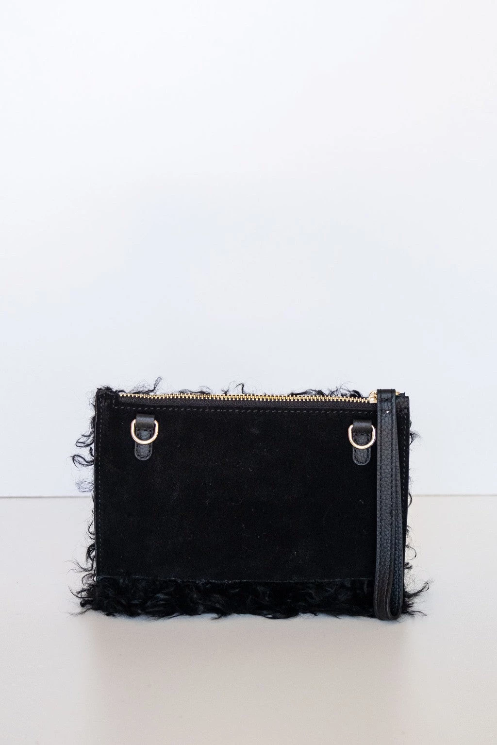 Vash Event-wear Edit Cleo Black Shearling Small Wristlet Bag