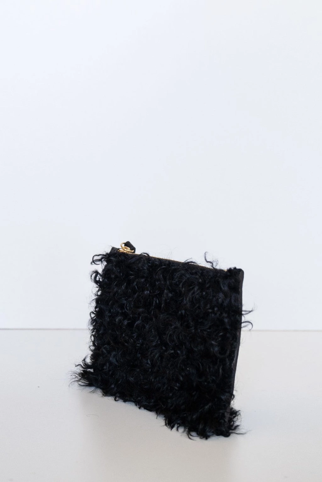 Vash Event-wear Edit Cleo Black Shearling Small Wristlet Bag