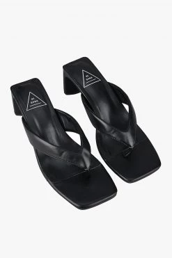 St Sana Courtney Black Vegan Leather Jandal Style Mule Heels Event-wear Edit