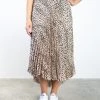 Ivy + Jack Skirts Crossroads Tan Leopard Satin Midi Pleated Skirt With High Low Hem