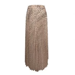Ivy + Jack Skirts Crossroads Tan Leopard Satin Midi Pleated Skirt With High Low Hem