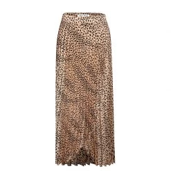Ivy + Jack Skirts Crossroads Tan Leopard Satin Midi Pleated Skirt With High Low Hem