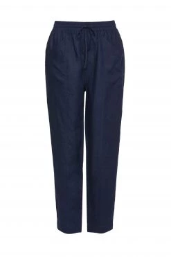 Among The Brave Cruise Navy Elastic Waist Drawstring Tapered Linen Pant Pants