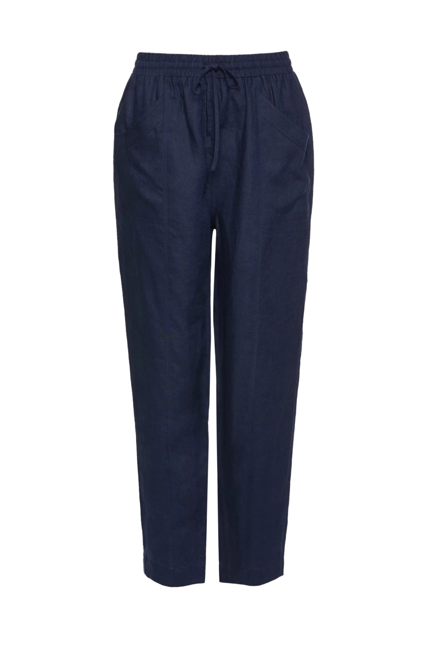 Among The Brave Cruise Navy Elastic Waist Drawstring Tapered Linen Pant Pants