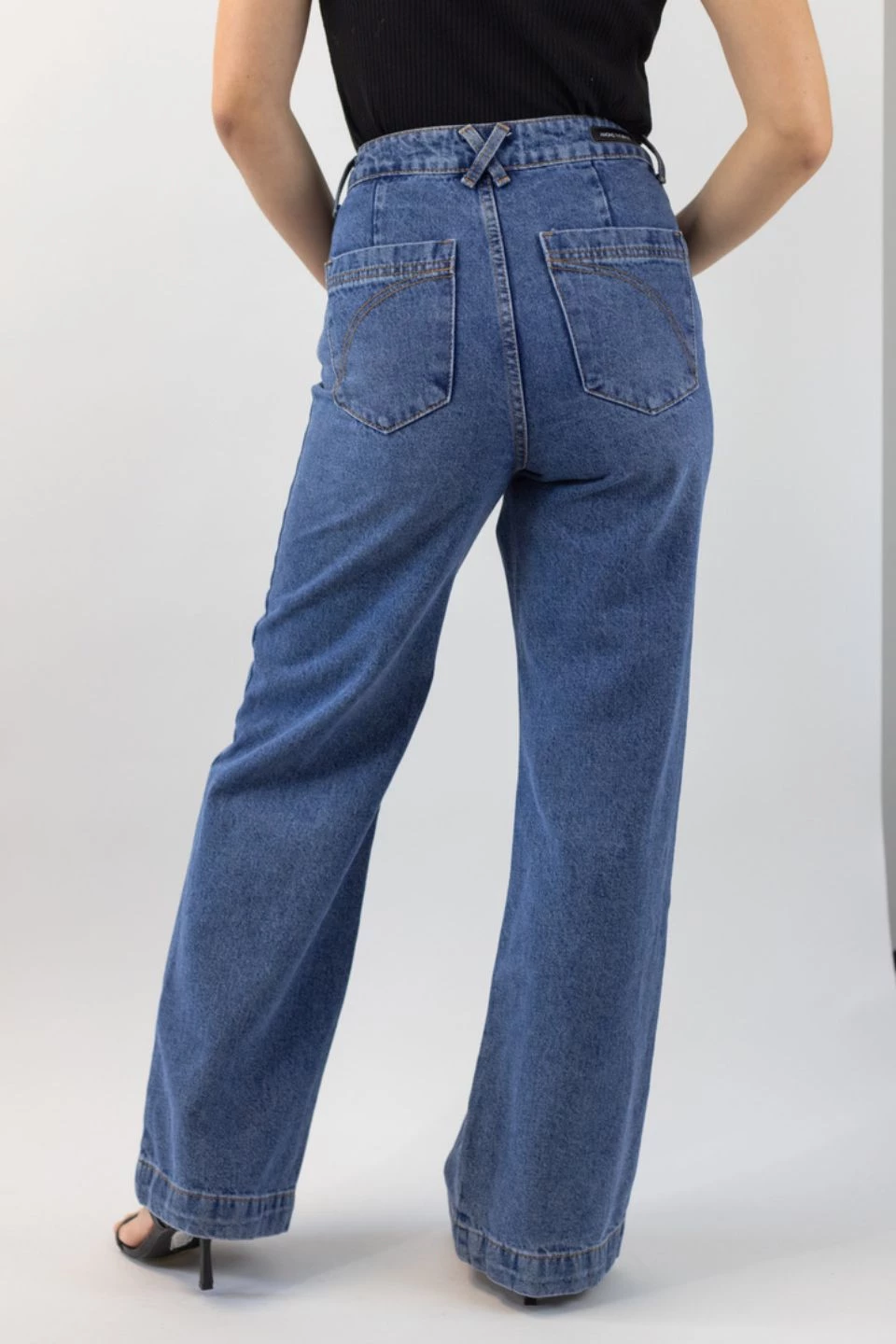 Among The Brave Sail Away Mid Blue Front Pocket Wide Leg Denim Jean