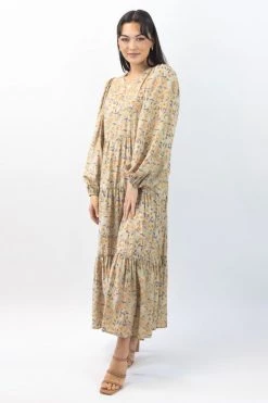 Ivy + Jack Naomi Pistachio Floral Blouson LS Tiered Maxi Dress Dresses