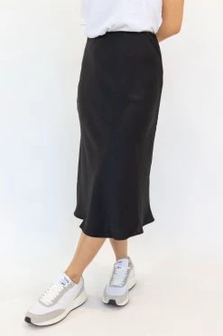 Ivy + Jack Skirts Ivy Black Washer Satin Midi Bias Skirt