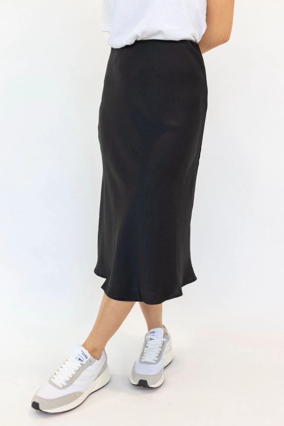 Ivy + Jack Skirts Ivy Black Washer Satin Midi Bias Skirt