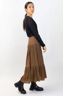 Ivy + Jack Stella Pecan Crinkle Deep Basque Tiered Midi Skirt