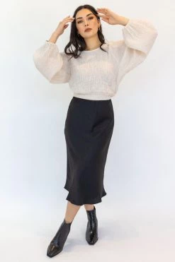 Ivy + Jack Skirts Ivy Black Washer Satin Midi Bias Skirt