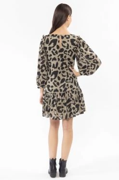 Seeking Lola New In Miraculous Khaki Leopard Mid Sleeve Smock Dress