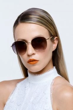 Reality Eyewear Double Fantacy Two Metal Frame Large Thin Gold With Smoke Lens Sunglasses Eyewear