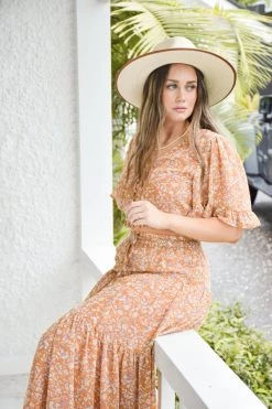 Among The Brave Sensational Spice Floral Georgette Tiered Tie Waist Maxi Skirt Skirts