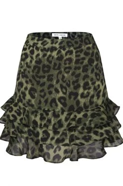 Ivy + Jack Darling Khaki Leopard Triple Frill Mini Skirt