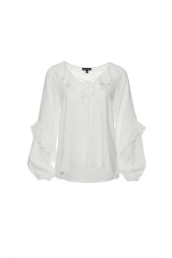 Among The Brave Tops & Tees Day Dream Ivory Soft Linen Blend Frill Neck LS Top