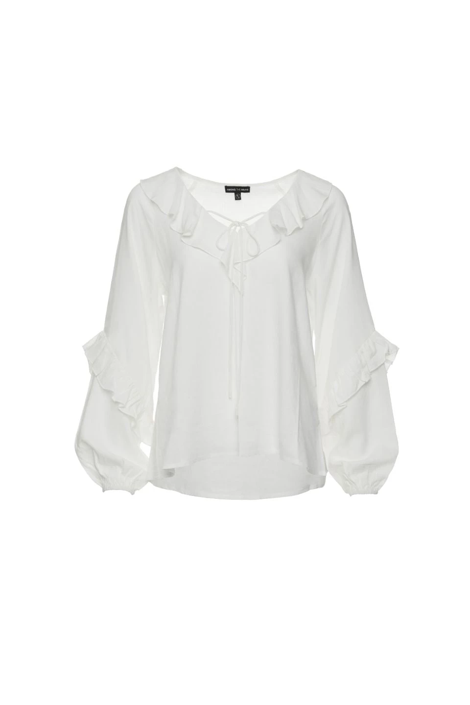 Among The Brave Tops & Tees Day Dream Ivory Soft Linen Blend Frill Neck LS Top