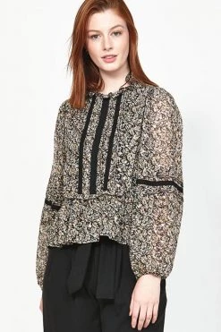 Ketz-Ke Dazzler Black Lace Print Top New In