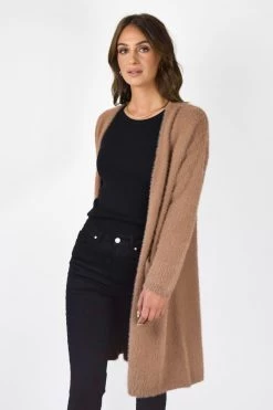 Among The Brave New In Divine Walnut Eyelash Yarn Long Line Cardigan