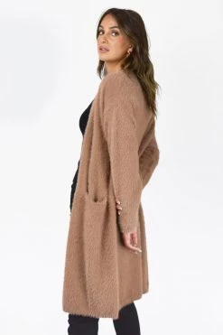 Among The Brave New In Divine Walnut Eyelash Yarn Long Line Cardigan