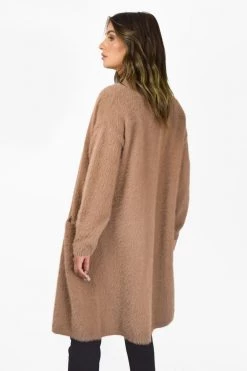 Among The Brave New In Divine Walnut Eyelash Yarn Long Line Cardigan