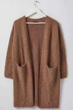 Among The Brave New In Divine Walnut Eyelash Yarn Long Line Cardigan