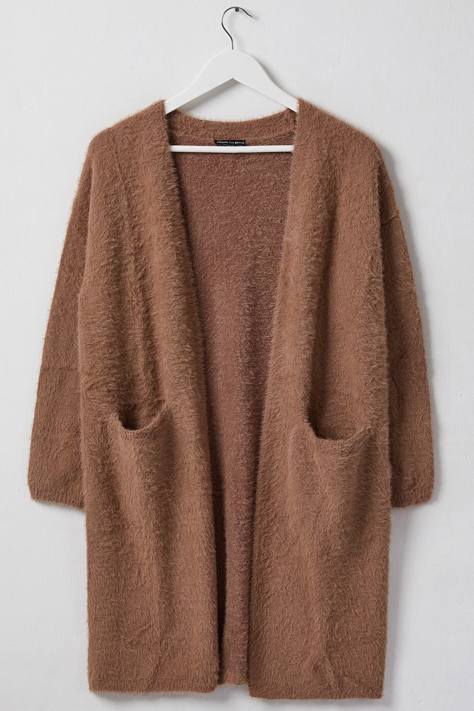 Among The Brave New In Divine Walnut Eyelash Yarn Long Line Cardigan