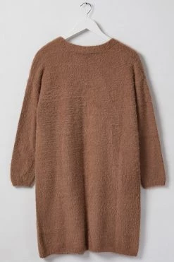 Among The Brave New In Divine Walnut Eyelash Yarn Long Line Cardigan