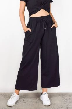 Among The Brave Time Out Black Wide Leg Stretch Jersey Relaxed Pant