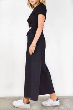 Among The Brave Time Out Black Wide Leg Stretch Jersey Relaxed Pant