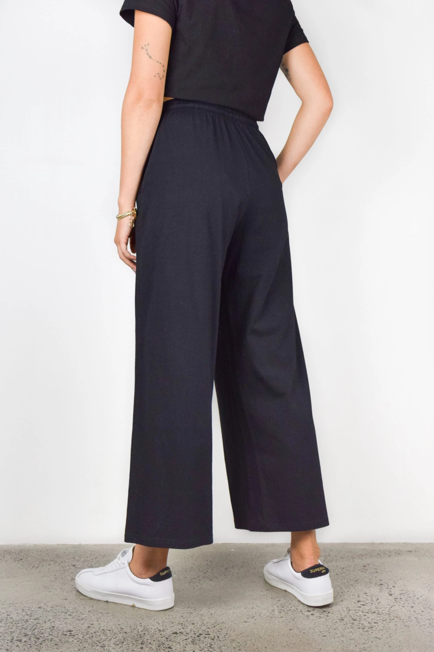 Among The Brave Time Out Black Wide Leg Stretch Jersey Relaxed Pant
