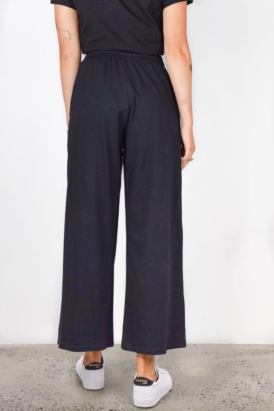 Among The Brave Time Out Black Wide Leg Stretch Jersey Relaxed Pant