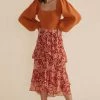 Mink Pink New In Dover Red Floral Layered Midi Skirt