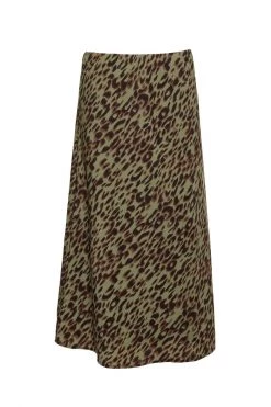 Among The Brave Down Town Khaki Animal Bias Cut Midi Skirt New In