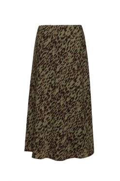 Among The Brave Down Town Khaki Animal Bias Cut Midi Skirt New In
