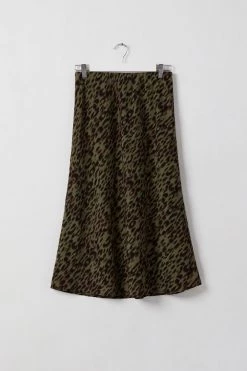 Among The Brave Down Town Khaki Animal Bias Cut Midi Skirt New In
