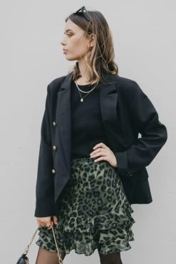 Ivy + Jack Darling Khaki Leopard Triple Frill Mini Skirt