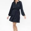 Seeking Lola Flourish Navy Washer Satin Puff Sleeve V Neck Tiered Mini Dress