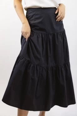 Ivy + Jack Stella Black Poplin Deep Basque Tiered Midi Skirt Skirts