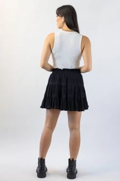 Ivy + Jack Skirts Lexi Black Shirred Cotton Tiered Mini Skirt