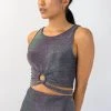 Among The Brave Milky Way Silver Shimmer Ring Tie Waist Crop Tank Top