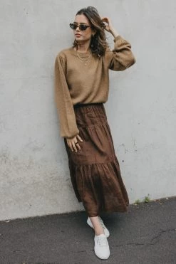 Ivy + Jack Skirts Willow Mocha Linen Tiered Midi Skirt