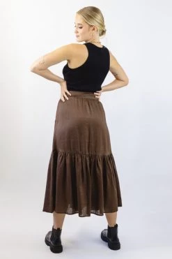 Ivy + Jack Hope Chocolate Linen Tiered Midi Skirt