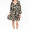 Seeking Lola New In Miraculous Khaki Leopard Mid Sleeve Smock Dress