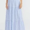 Staple The Label Azul Pale Blue Stripe Tiered Midi Skirt Skirts