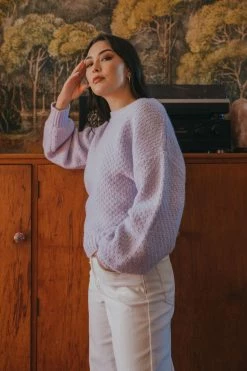 Among The Brave Keeper Lilac Chunky Textured Boxy Balloon Sleeve Knit New In