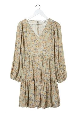 Ivy + Jack Dresses Elsa Pistachio Floral LS V Neck Smock Dress