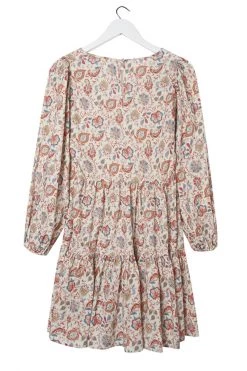 Ivy + Jack Dresses Elsa Red Paisley Linen Blend LS V Neck Smock Dress
