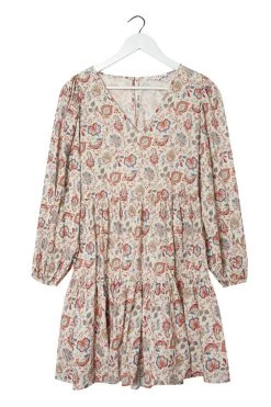 Ivy + Jack Dresses Elsa Red Paisley Linen Blend LS V Neck Smock Dress