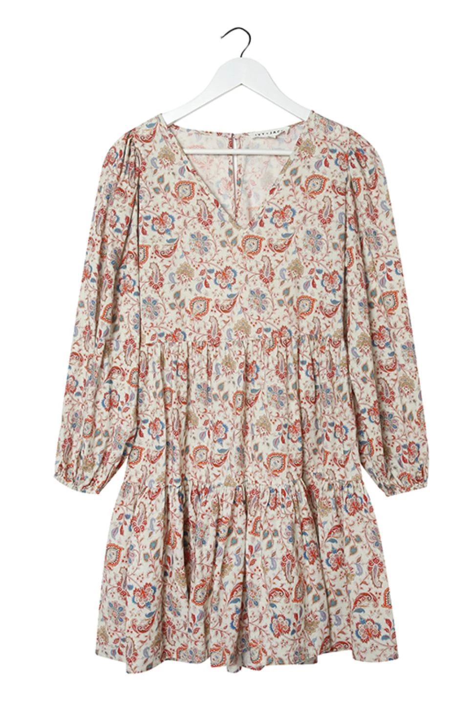 Ivy + Jack Dresses Elsa Red Paisley Linen Blend LS V Neck Smock Dress